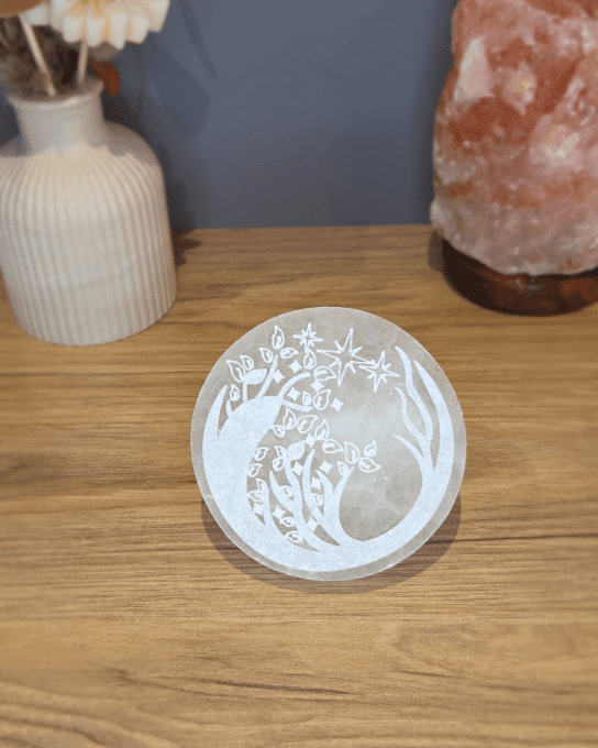 Sélénite Plaque Arbre de Vie Sélénite 8cm