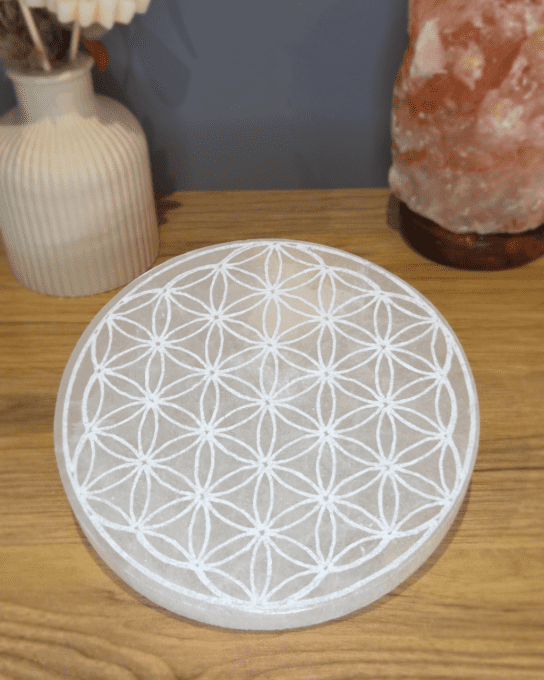 Plaque en Sélénite 14 cm - Fleur de Vie