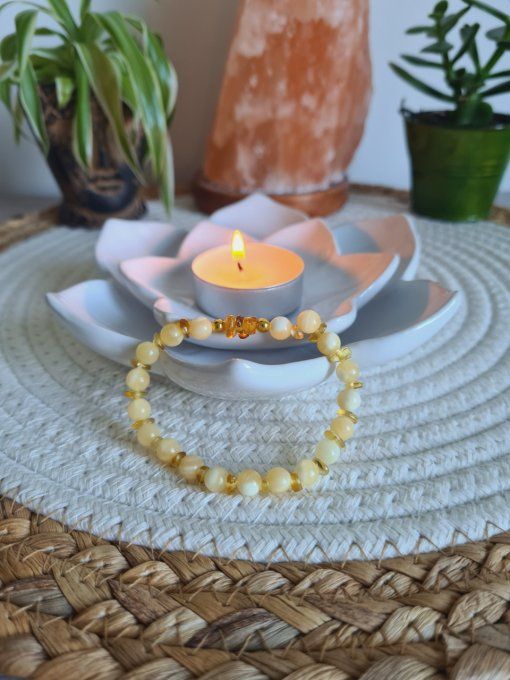 Bracelet Calcite Jaune & Ambre Véritable 6mm