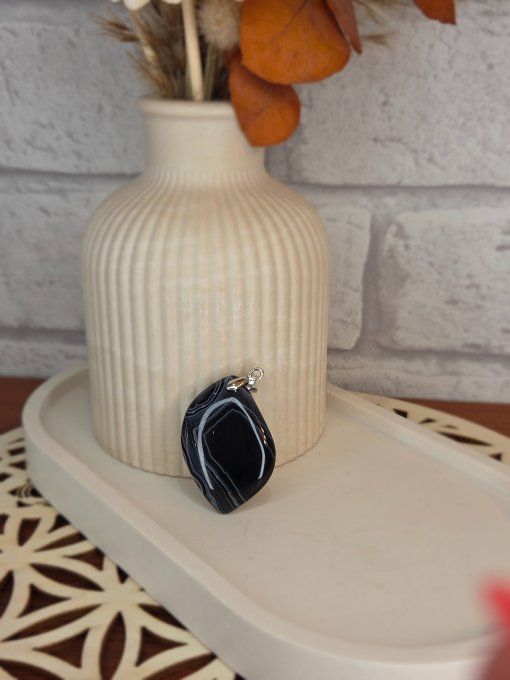 Pendentifs Agate Noire Rubanée