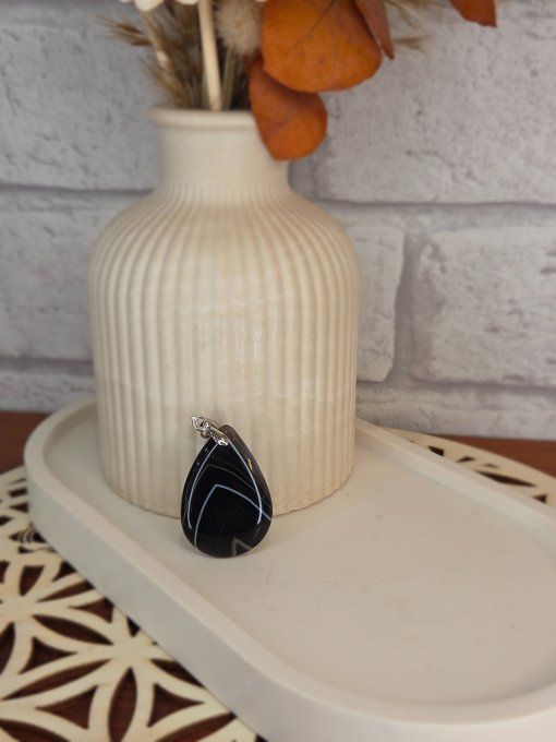 Pendentifs Agate Noire Rubanée