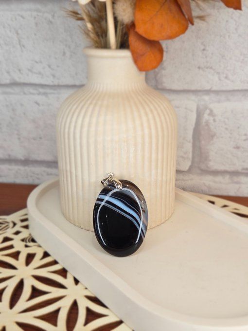 Pendentifs Agate Noire Rubanée
