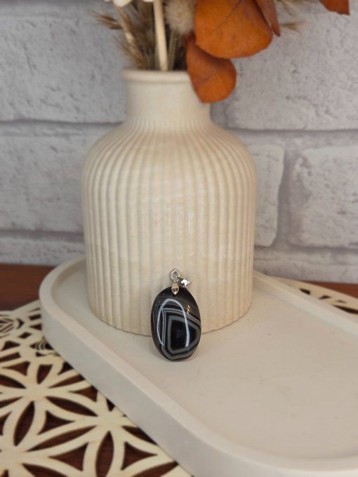 Pendentifs Agate Noire Rubanée