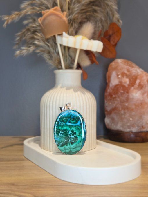 Pendentif Chrysocolle-Malachite Argent 925 (XL)