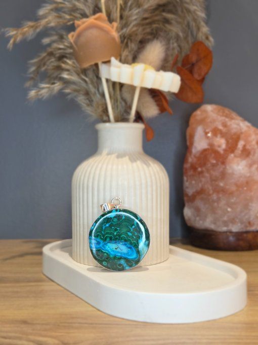 Pendentif Chrysocolle-Malachite Argent 925 (XL)