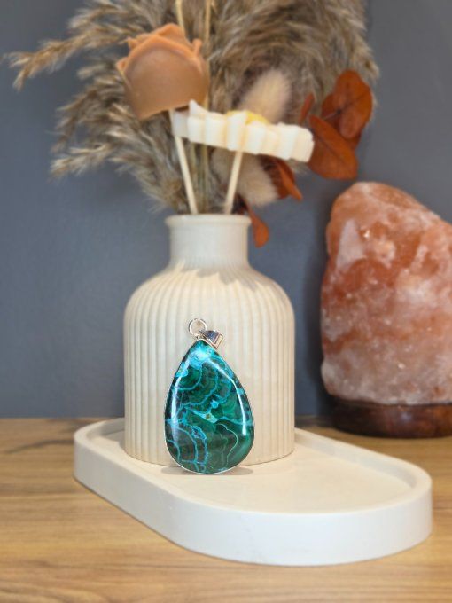 Pendentif Chrysocolle-Malachite Argent 925 (XL)