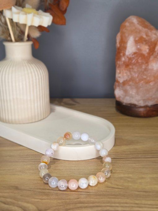 Bracelet Agate fleurs – 8 mm