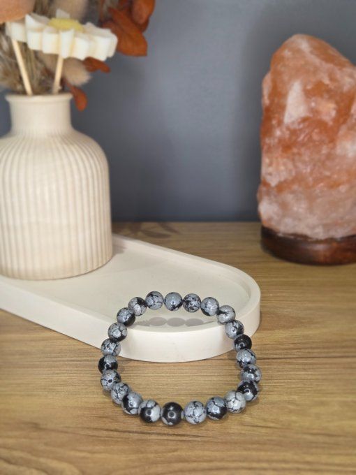 Bracelet Obsidienne neige – 8 mm
