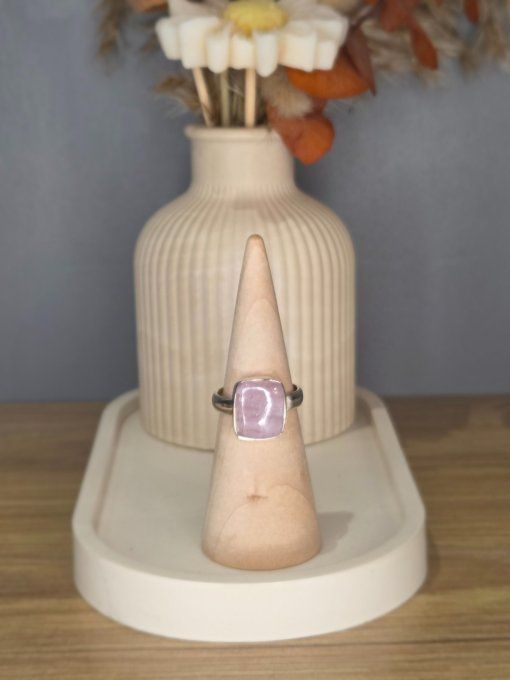 Bague Kunzite carrée – Argent 925 (réglable)