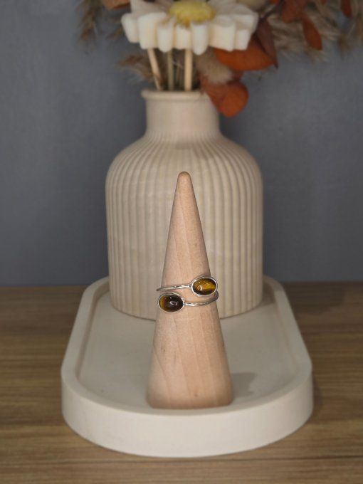 Bague double Œil de Tigre – Argent 925 (réglable)