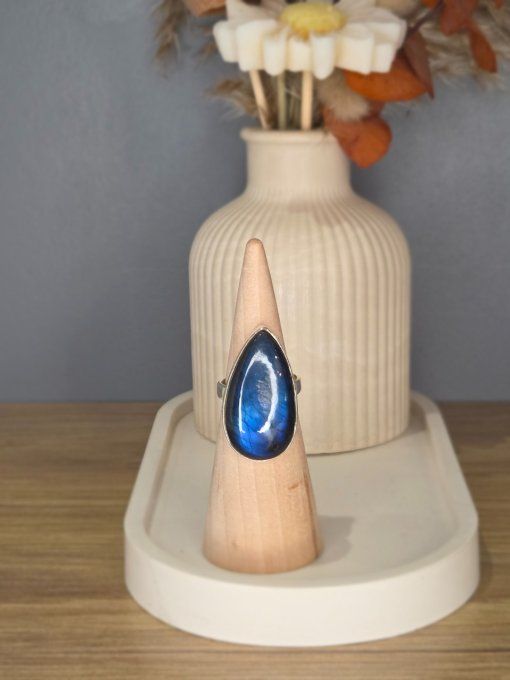 Bague Labradorite grande goutte – Argent 925 (réglable)