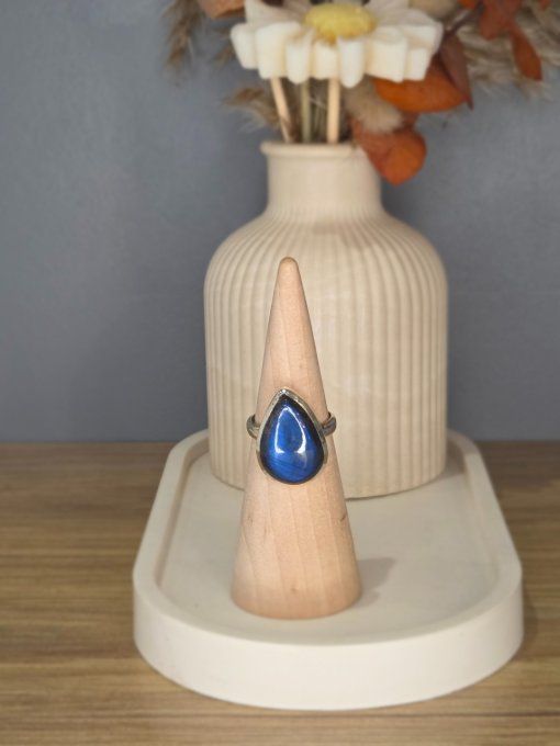 Bague Labradorite petite goutte – Argent 925 (réglable)