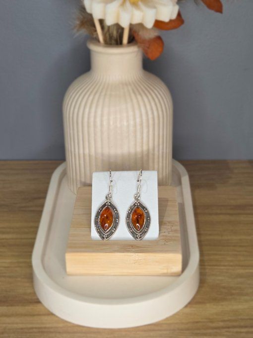 Boucles d’oreilles Ambre naturelle – Argent 925