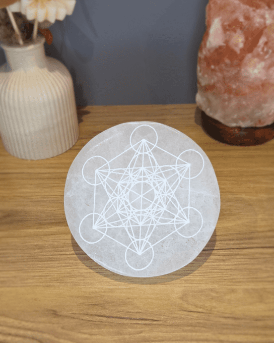 Plaque en Sélénite 10 cm – Cube de Métatron